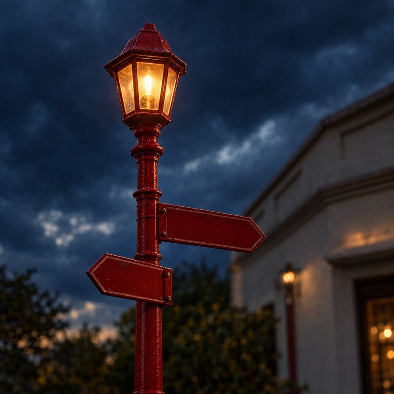 Farol rojo en la entrada al atardecer